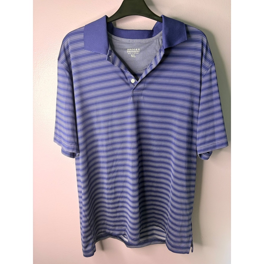 Brooks Brothers Performance Slim Fit Polo Shirt Size XL Blue Striped Golf Shirt